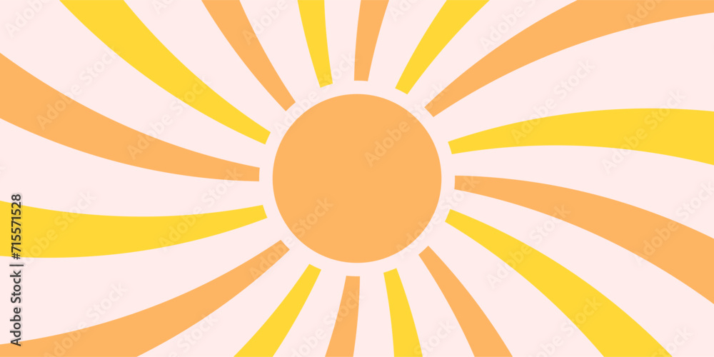 Retro groovy sun background. Colorful 60s and 70s circular stripes style vector illustration design. Abstract vintage sunburst ray poster. Hippie aesthetics. Retro groovy sun background. Colorful 60s and 70s circular stripes style vector illustration design. Abstract vintage sunburst ray poster. Hippie aesthetics.