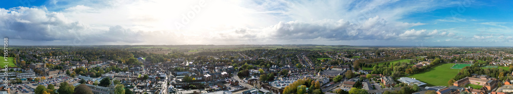Aerial Panoramic View of Central Hitchin City of England United Kingdom. October 28th, 2023