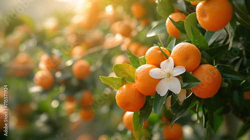 The Magical Avenue of Tangerine Gardens: An Oasis of Aromas and Golden Radiance, where the Lightness of the Wind and the Sweetness of the Sun's Rays Meet, Plunging into The Floral Notes of A Citrus photo