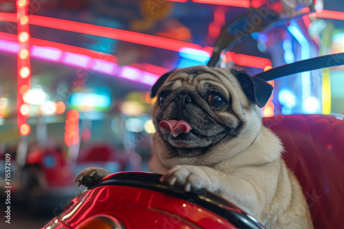 Furry Photographer  Pug   s Selfie Stick Magic in a Bumper Car