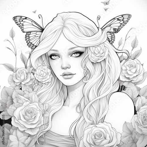 Beautiful fairy line art coloring drawing illustration image