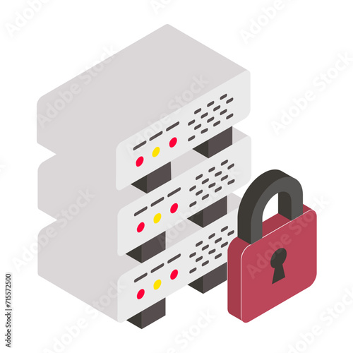 Self Defense Server isometric Concept, Personalized Secured machine Vector Icon Design, Big data Symbol, Business intelligence Sign,Web hosting and Data Center Stock Illustration