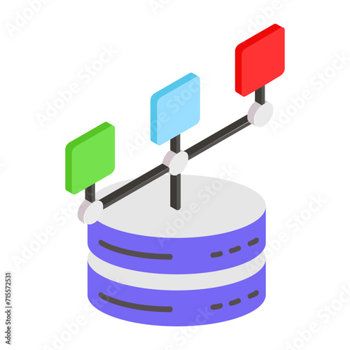 Distributed database isometric Concept, decentralised independent computers Vector Icon Design, Big data Symbol, Business intelligence Sign,Web hosting and Data Center Stock Illustration