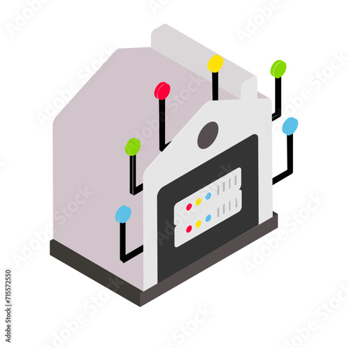 Data extracted from IoT devices isometric Concept, Mapping inter-connectivity Vector Icon Design, Big data Symbol, Business intelligence Sign,Web hosting and Data Center Stock Illustration