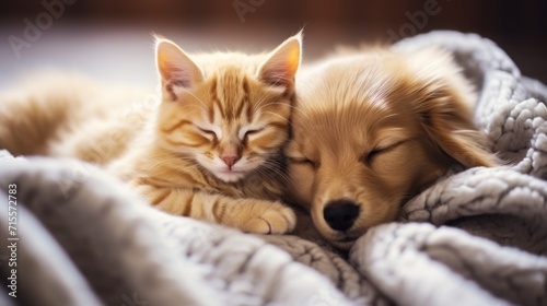 Funny ant cute dog and cat sleeping together