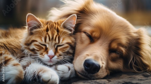 Funny ant cute dog and cat sleeping together