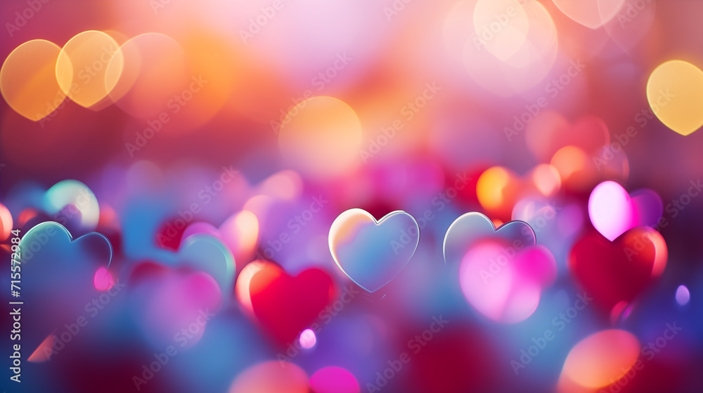 An image of hearts of various sizes and color shades with a beautiful bokeh background for use as decorations and greeting cards.  Generative AI