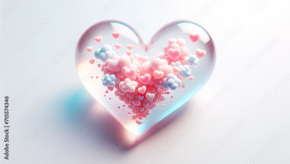 3d realistic colorful pink glass heart icon, Valentine's Day background.