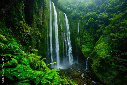 Tranquil Oasis: Massive Waterfall in Remote Jungle