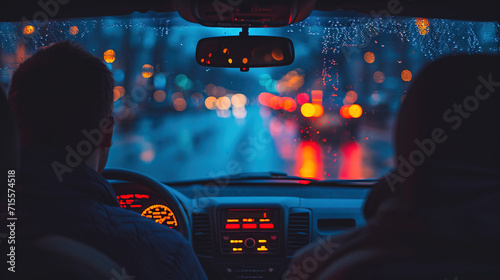 An epochal moment: A cinematic landscape through the glass of a car is a masterpiece view of the world passing behind the wheel, where the harmony of urban contours combines with a natural symphony photo