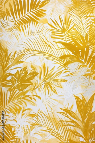 Golden Jungle Elegance: Luxurious Gold and White Botanical Wallpaper Illustration