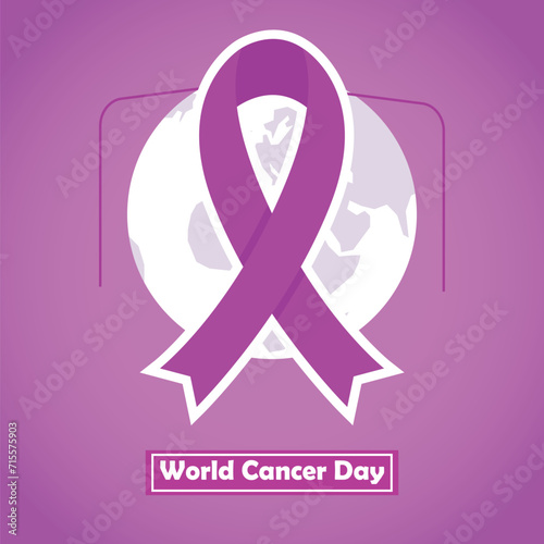 February 4 is World Cancer Day. Purple awareness ribbon
