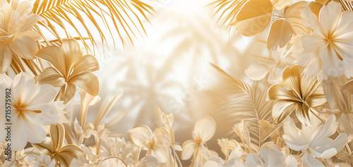 Golden Sunlight Bali Wedding Background - Calm Tropical Floral and Jungle Elegance Wallpaper Design