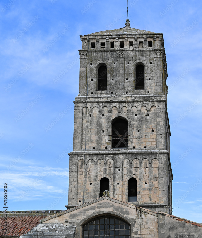 Tower of the Church of St Trophime, Saint Trophime cathedral, Arles, Provence, France.