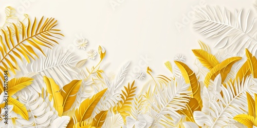 Elegant Gold and White Papercut Jungle Wallpaper Design