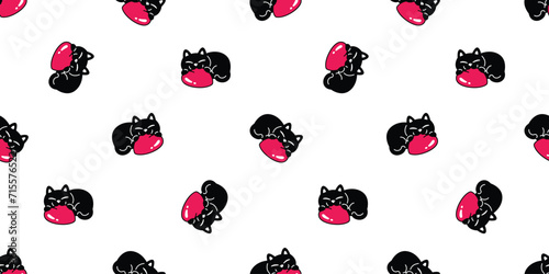 cat seamless pattern hug heart valentine vector black kitten calico munchkin neko cartoon pet doodle tile background gift wrapping paper illustration repeat wallpaper isolated design