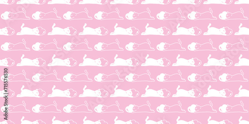 cat seamless pattern heart valentine vector sleeping black kitten calico munchkin neko cartoon pet doodle gift wrapping paper  tile background illustration repeat wallpaper isolated design pink