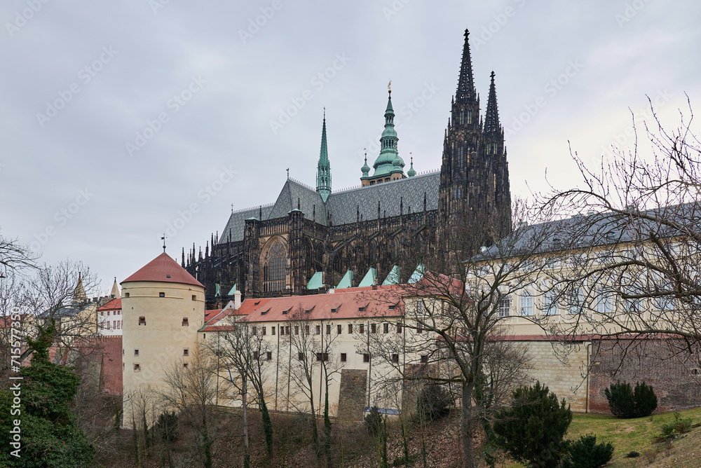Cityscape view of Prague castle and Saint Vitus Cathedral in Czech republic
