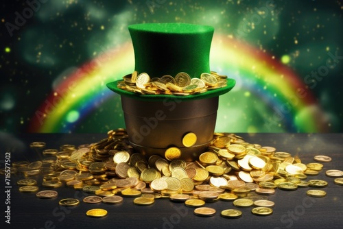 A pot of gold and green leprechaun hat for St. Patricks Day.