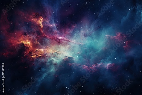 Nebula and galaxies in space. Cosmic landscape  unexplored galaxies. Space exploration. Promotion of space tourism services  scientific research  space industry technologies or space products