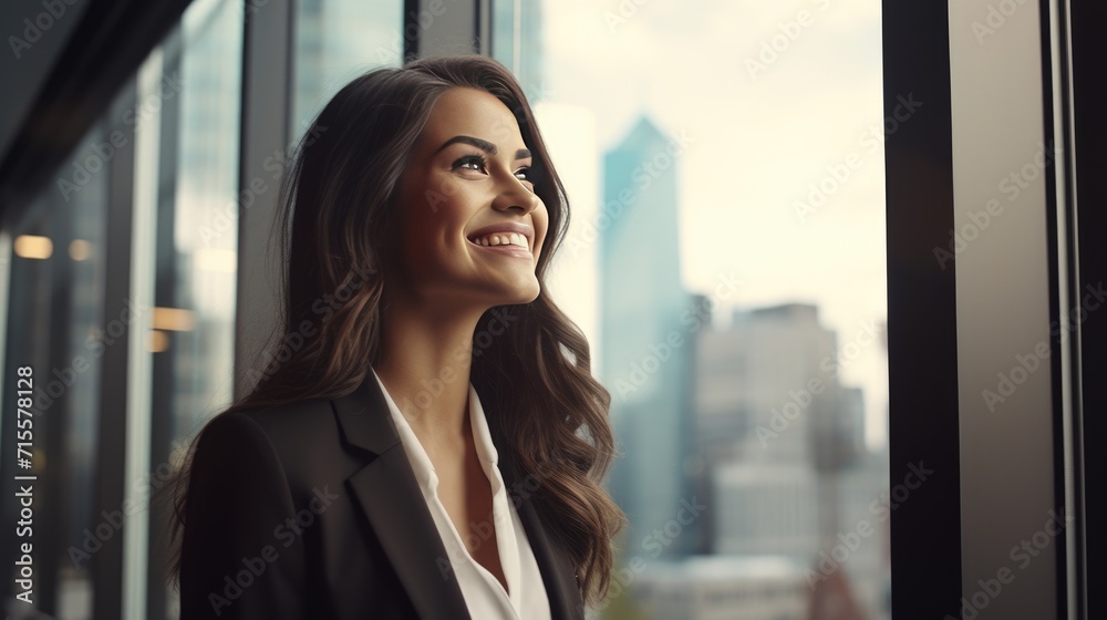 Fototapeta premium American young business woman looking at the window 