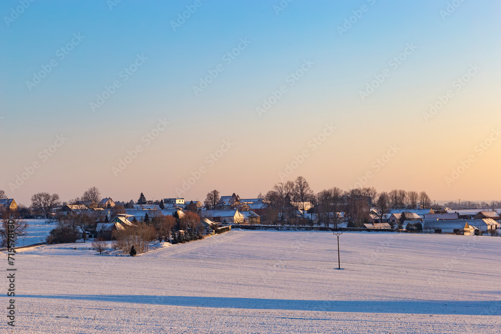 A cold winter evening in Central Europe. Czech village.