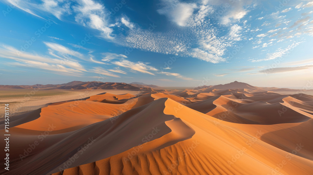 The vastness of the desert with the endless panorama of rolling sand dunes