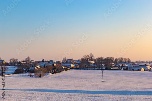 A cold winter evening in Central Europe. Czech village.