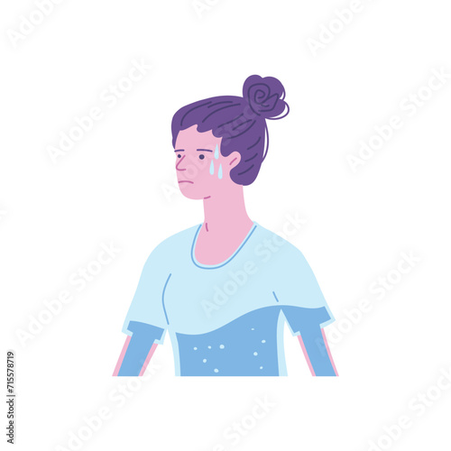 Woman feeling of thirsty, body as a almost empty water scale flat vector, dehydrated body, drink more water, health care