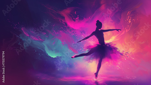 Neon Pirouette: A Dynamic Watercolor Portrait of a Ballet Girl
