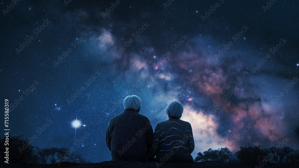 Starry Love: An Elderly Couple’s Tranquil Night Under the Stars