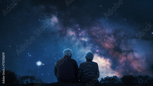 Starry Love: An Elderly Couple’s Tranquil Night Under the Stars