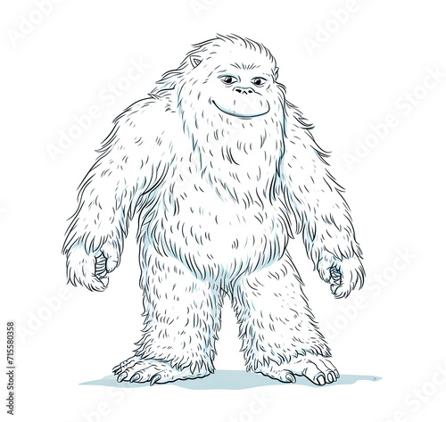 Cute Yeti sketch isolated on transparent background