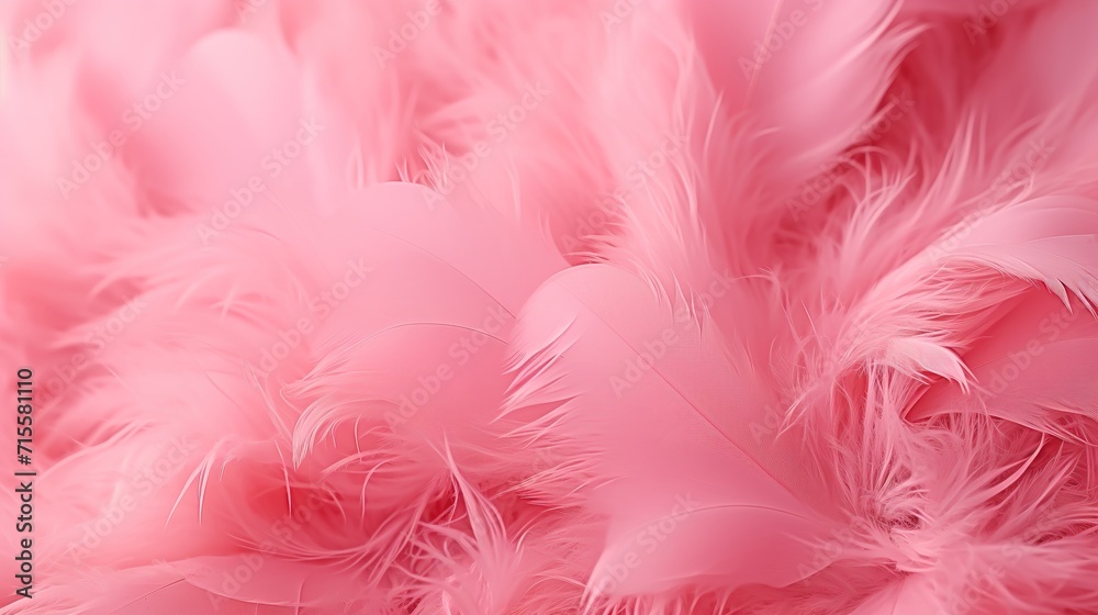 Pastel pink textured feather background. Fluffy pink feathers for wallpaper.