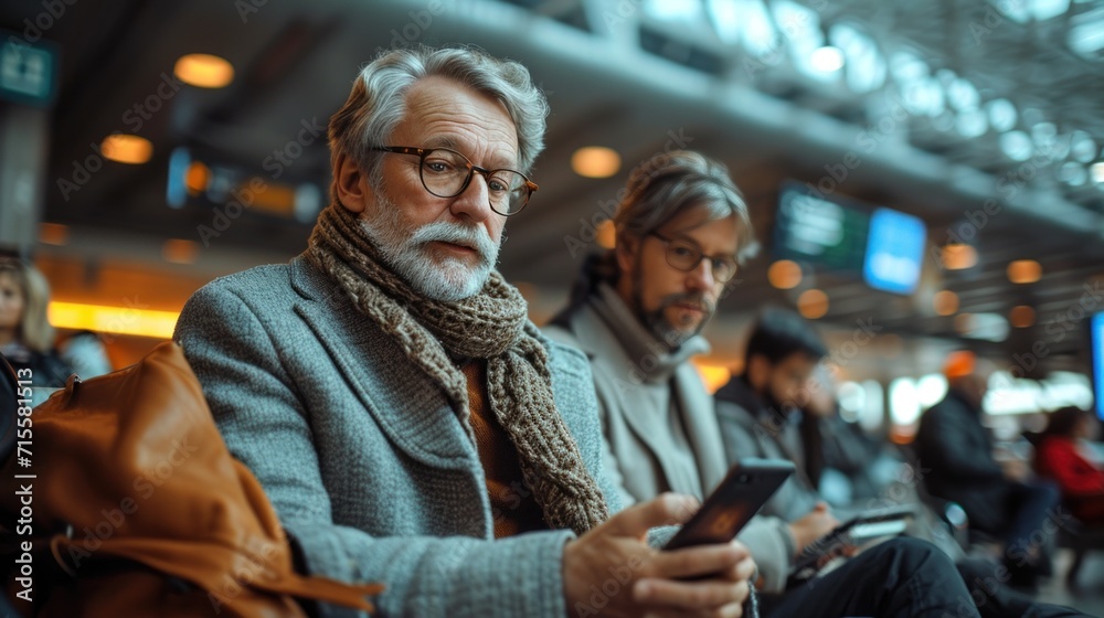 middle-aged man looking at his phone on the street middle-aged man looking at his phone on the street