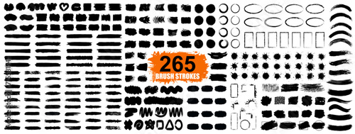 Brush stroke big set, grunge frame border, wavy and swirled brush strokes pattern, freehand drawings, ink splatters, bold curved lines and squiggles marker stripe, scratchy strokes with rough edges