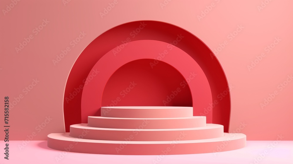 Obraz premium Modern Minimalist Red Arch Platform Display on a Pink Background