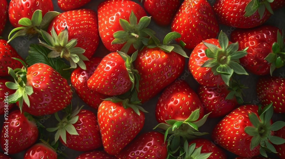 Large Group of Strawberries With Green Leaves Large Group of Strawberries With Green Leaves