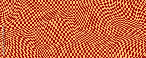 Psychedelic checkerboard background. Retro chessboard hypnotize geometric design template photo