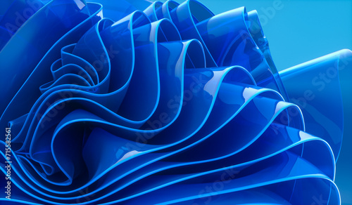 Fototapeta Naklejka Na Ścianę i Meble -  3d rendering of blue abstract layered crystal glass background. futuristic tech background.