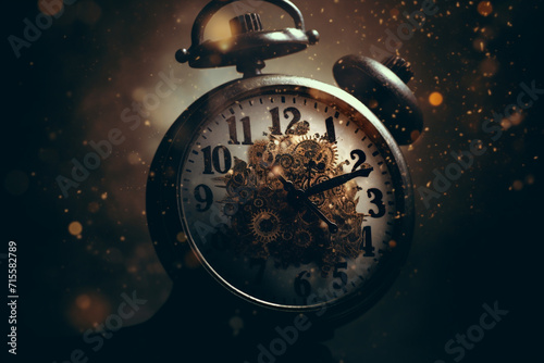 Abstract concept of time passing by. Human silhouette and old clock representing past time. Turn back time concept. Melancholic mood
