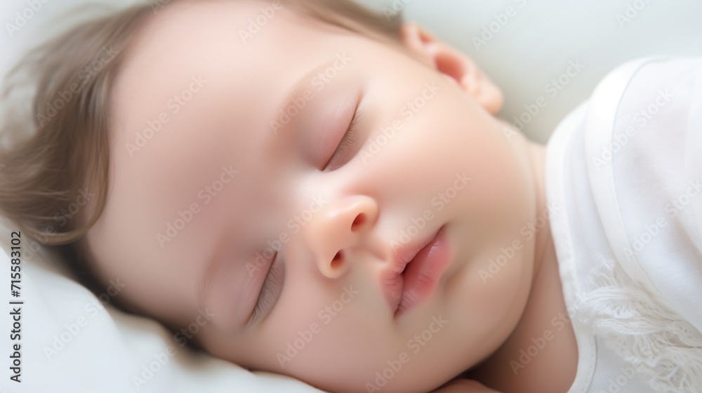 Portrait of a cute little baby girl sleeping on the bed.AI. Portrait of a cute little baby girl sleeping on the bed.AI.