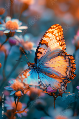 Linda borboleta pousada em flores - Papel de parede