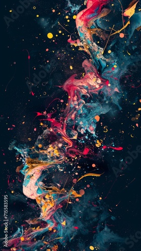 Vibrant Paint Splatters on Black Background