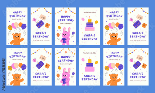 happy birthday party social media post template vector flat design