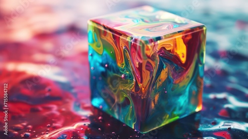 Colorful liquid cube abstract background. Generative AI