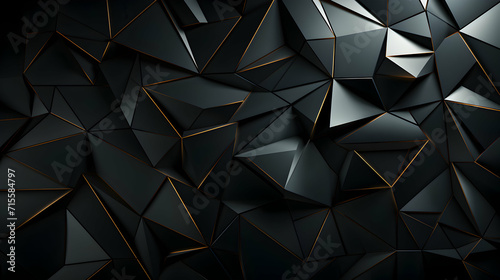 Abstract black and white background with random geometric triangle pattern. Elegant dark gray color with textured light shapes and angles in modern contemporary design, futuristic, generative ai
