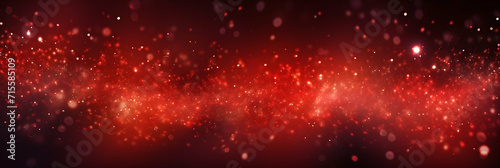 Abstract red background with floating particles, glowing backdrop. Glitter blinking sparks, Christmas and New Year floating glittering stars on azure, bokeh backdrop, magic dust, generative ai