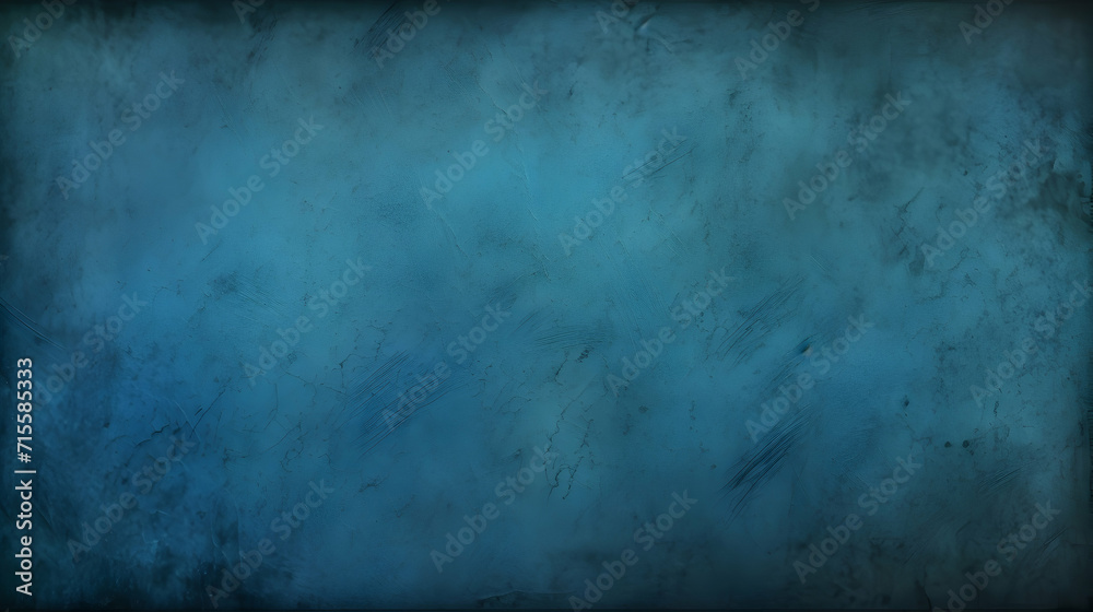 Blue background texture, old vintage textured paper or wallpaper with painted elegant solid blue color with dark black vignette border, generative ai