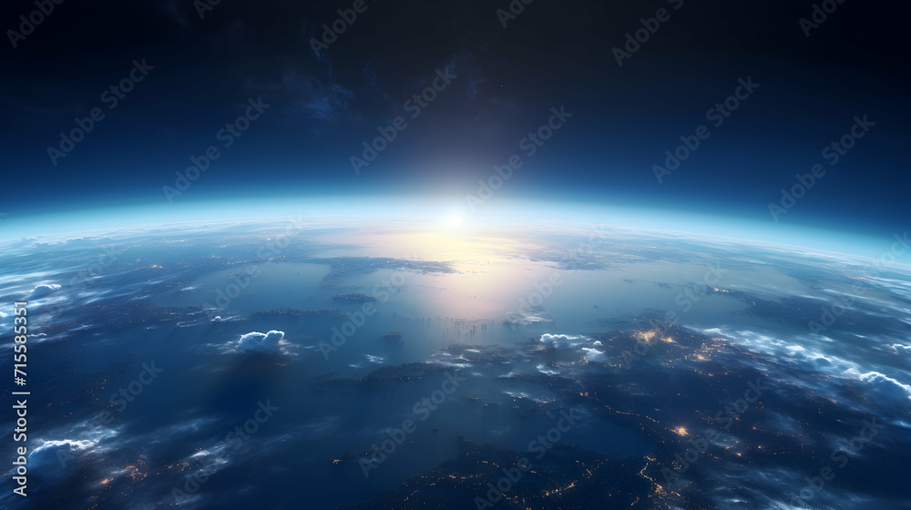 Blue sunrise, view of earth from space, generative ai